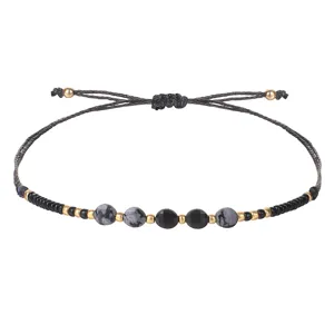 Bracciale intrecciato a mano con perline da 2 mm e pietre naturali sfaccettate