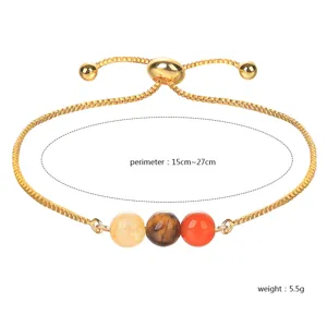 Verstellbares vergoldetes Schlangenkette-Armband mit Tigerauge- und Achatperlen für Damen