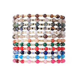 Handgewebte Naturstein-Armbänder mit 2mm Glasperlen, Malachit- und Achat-Designs