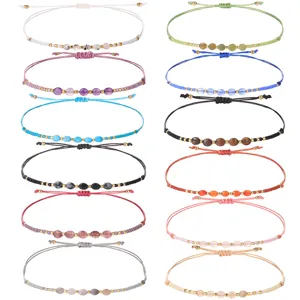 Bracciale Intrecciato a Mano Con Perline di Vetro da Donna in Pietra Naturale Regolabile Catena di Corda Boho Gioielli Geometrici