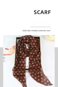 Elegant khaki polka dot long silk scarf, French style lightweight accessory for women.