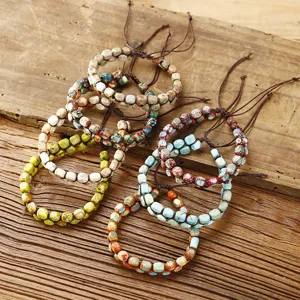 Bracelets en perles de pierre impériale tressés à double couche faits à la main