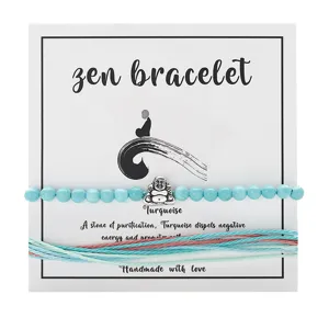 Türkis-Zen-Armband-Set mit Silber-Buddha-Anhänger und bunten geflochtenen Wachskordeln