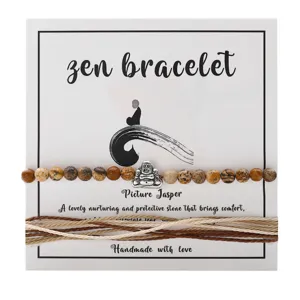 Handgefertigtes Bilder-Jaspis Zen-Armband Set mit Buddha-Anhänger und Wachskordel