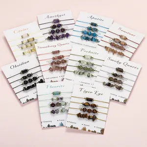 Set of natural gemstone bracelets featuring diverse stone types and bead shapes