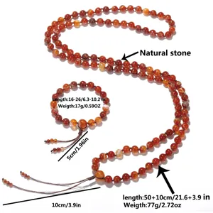 Rode carneool 108 mala ketting en armband set met gewicht en maat informatie