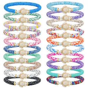 Handgefertigtes Boho Polymerton Heishi Perlen Elastisches Armband Bunter Schildkröte Anhänger Sommer Strand Schmuck Damen