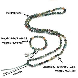 Gedetailleerde afmetingen van natuursteen 108 MALA kralenketting en bijpassende armband