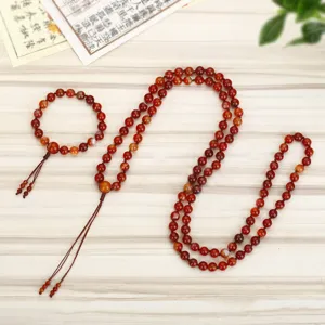 Natuurlijke rode agaat 108 MALA gebedskralen ketting en bijpassende armband sieradenset