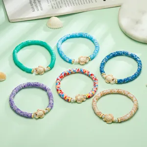 Handgefertigte bunte Heishi-Armbänder mit Schildkröten-Anhängern, Details zu Strandschmuck
