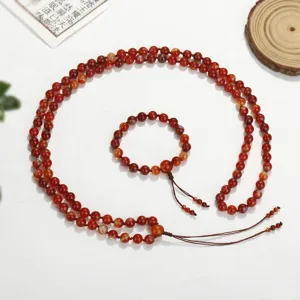108 rode agaat kralen Mala ketting en armband set met kwastjes