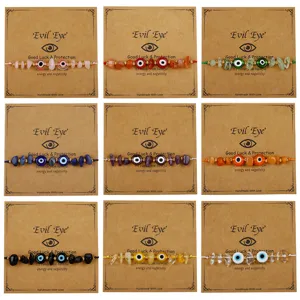 Kreatives Böser Blick Handgewebtes Armband Naturstein-Chips Glasperlen Kupfer Akzente Verstellbarer Boho Schmuck Für Herren Damen Alltag