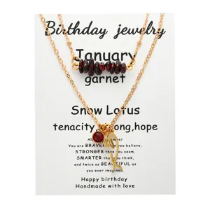 Layered Stainless Steel Birthstone Necklace Natural Stone Chips Flower Pendant Rhinestone Necklace For Women Birthday Gift Jewelry
