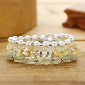 Collana Patchwork Fatta a Mano in Prehnite Citrino Perla Artificiale Choker Multifilo Perlina Chiusura a Barra Gioielli Boho Donna