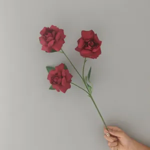 Künstliche 3-Kopf-Rosenblüten Zweig für Heimdekoration, Hochzeit Tisch Blumen Deko.