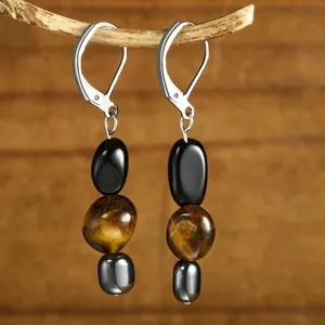 Orecchini Asimmetrici in Pietra Grezza Naturale Per Donna Acciaio Inossidabile Occhio di Tigre Ematite Tormalina Gioielli Minerale