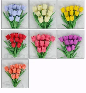 Artificial tulip flowers bouquet PU faux floral wedding hand holding photo props