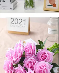 Detailed view of pink artificial rose bouquet, showing realistic petal texture and stems.