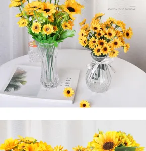 Bouquet de tournesols artificiels vase en verre décoration d'intérieur art floral