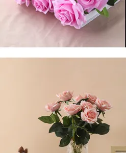 Artificial rose flowers detail shot, premium silk rose bouquet, home wedding decoration props.