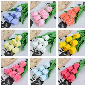Artificial PU tulip flower bouquets in various vibrant colors, perfect for home decor and props.