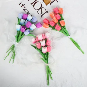 Artificial tulip bouquets PU fake flowers wedding bridal hand bouquet photo props