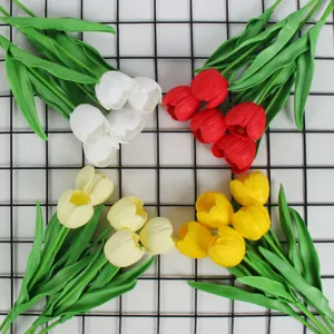 Artificial Tulip Flowers PU Faux Floral Bouquet Real Touch Wedding Bridal Bouquet Home Decor Photography Props
