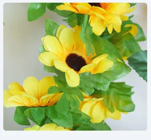 Guirnalda de girasoles artificial para decoración de pared, planta verde flor falsa realista.