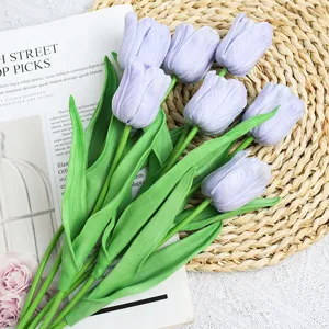 Artificial tulip flower detail view, PU touch simulation flowers for home decor and photography.