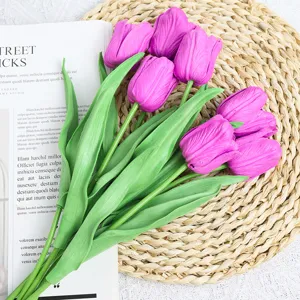Artificial PU touch purple tulip flowers bouquet for home decoration photography and wedding styling