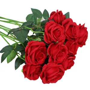 Artificial red roses bouquet fake flowers for home wedding party decoration desktop props