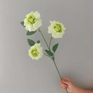 Fiore di Rosa Artificiale a 3 Teste Vintage Verde Seta Peonia Arredo Matrimonio Casa