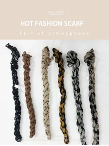 Retro leopard print cotton linen long scarf, vintage wrinkled lightweight neck wrap.