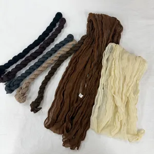 Solid color crinkle scarf narrow twist voile long hijab for women versatile everyday wear