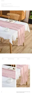 Ροζ γάζα τραπεζομάντιλο boho πτυχωτό τραπεζομάντιλο για διακόσμηση γαμήλιου πάρτι τραπεζαρία