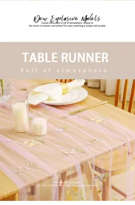 Camino de mesa de tul bordado de margaritas de lujo francés para una elegante decoración.
