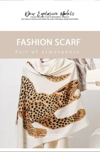 Sciarpa invernale con stampa leopardato retro, scialle caldo elegante da donna, accessorio autunnale.