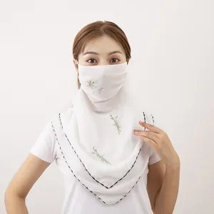 Summer face sun protection veil chiffon embroidered riding mask triangle silk scarf detail
