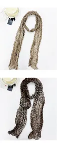 Vintage leopard print and polka dot long scarf, lightweight crinkle shawl for women spring autumn.