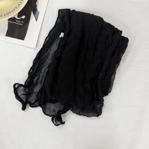 Women black pleated sheer scarf long lightweight fashion neckerchief daily wear accessory