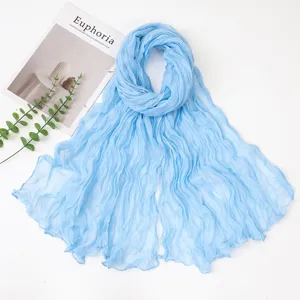Light blue pleated chiffon scarf detail, soft lightweight summer sun protection shawl.