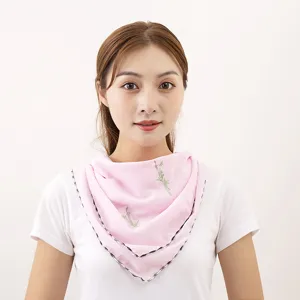 Summer face cover sun protection mask chiffon embroidered triangle silk scarf for outdoor riding.