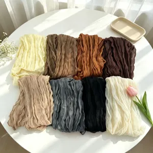 Women's Solid Color Pleated Scarf Lightweight Voile Twist Pleat Long Silk Scarf Fashion Versatile Neck Scarf