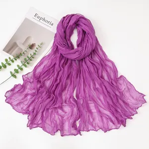 Purple crinkled balios silk scarf, lightweight solid color shawl for women air conditioning.
