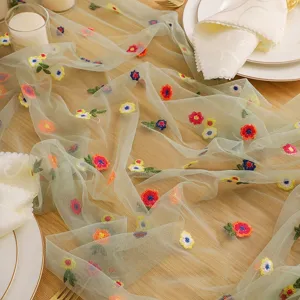 Camino de Mesa de Malla de Margaritas Bordadas de Lujo Francés Mantel Floral Transparente Para Mesa de Comedor Decoración del Hogar Fiesta