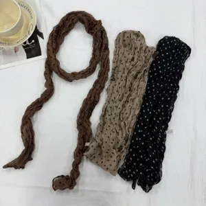 Women vintage polka dot pleated long scarf lightweight sheer neck wrap spring autumn daily