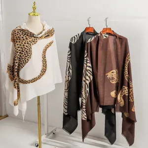 Sciarpa con stampa leopardata vintage da donna, elegante stile di lusso moda primaverile
