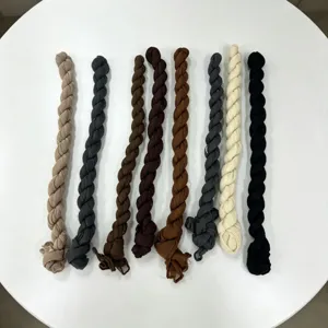 Solid color pleated long scarf narrow twisted design multi-color flat lay display top view