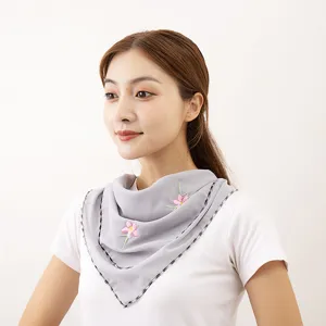 Chiffon floral embroidered triangle face scarf sun protection breathable outdoor neck gaiter mask