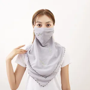 Summer anti-UV face mask veil breathable chiffon floral embroidery cycling bandana